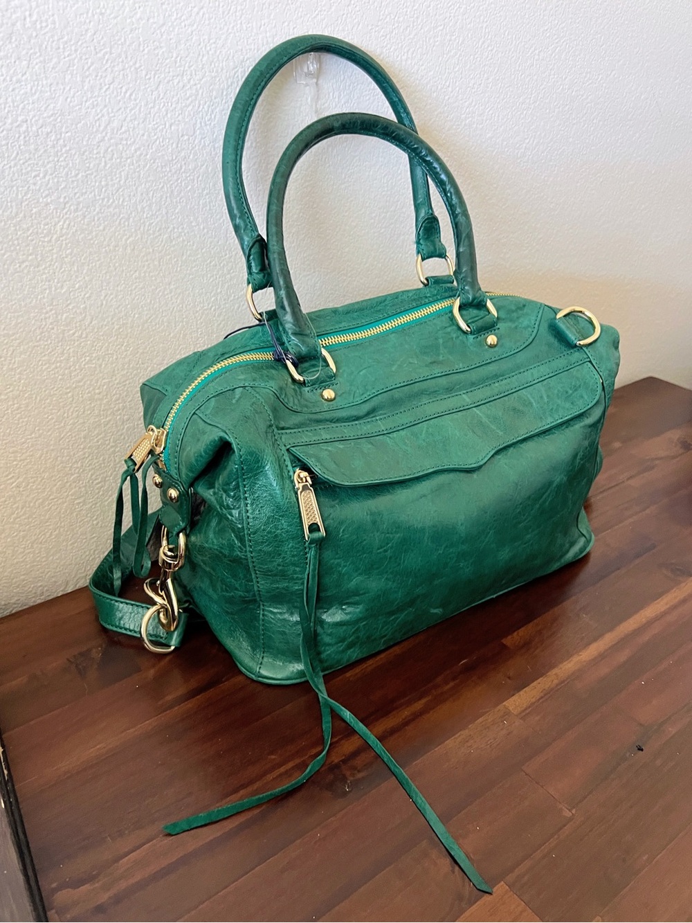 Rebecca Minkoff Peacock Teal MAB Satchel Handbag w Detachable Shoulder Strap NEW